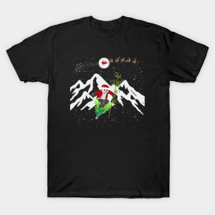 Panda Bear Skiing Christmas Tree With Santa and Reindeers T-Shirt